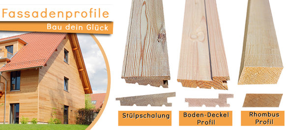 Fassadenprofile mit Stülpschalung, Boden-Deckel-Profil und Rhombus-Profil